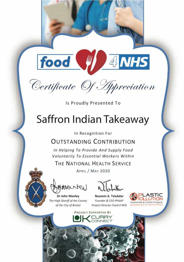 Food for nhs certificate of appreciation.
